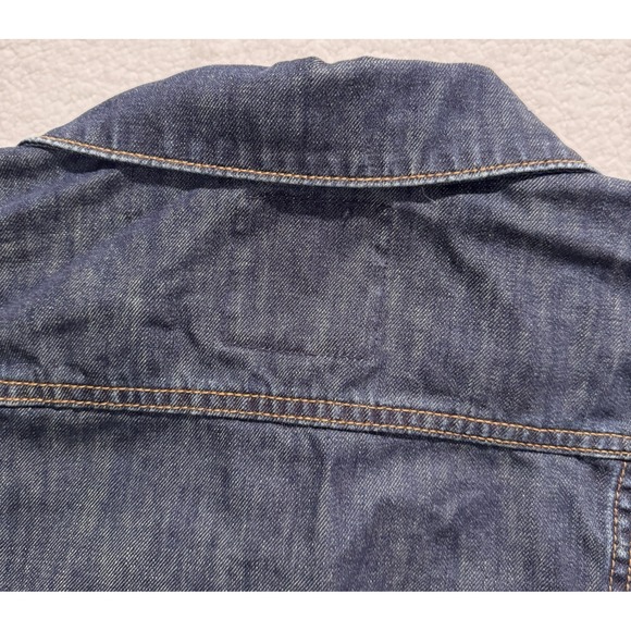 Talbots Big Patch Jean Jacket Women Sz Petite Large LP Dark Blue Denim Stretch - Picture 12 of 16